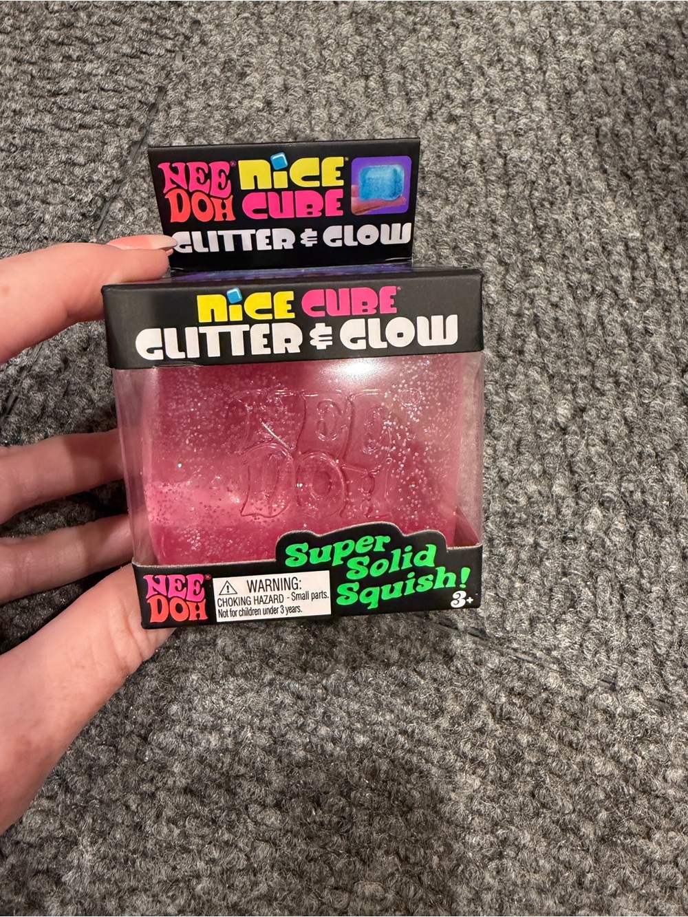 NeeDoh Nice Cube Glitter & Glow Squish Toy - Pink